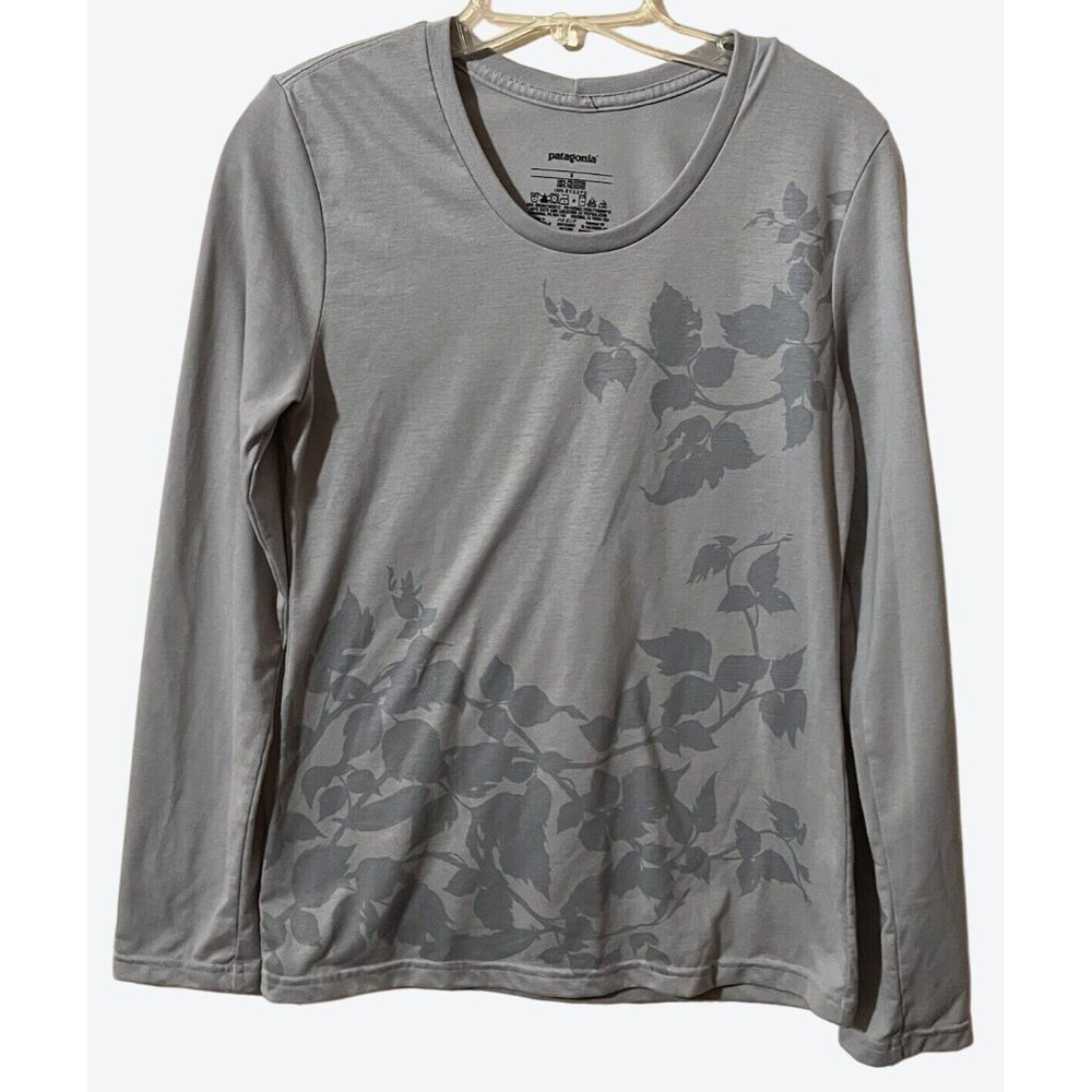 Patagonia Women's XS Long Sleeve Crew Neck Lightweight Gray Floral Top